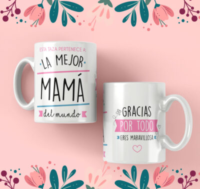 11 Plantillas para Tazas con Frases Mamá - Pack Editable PSD Vol. 1