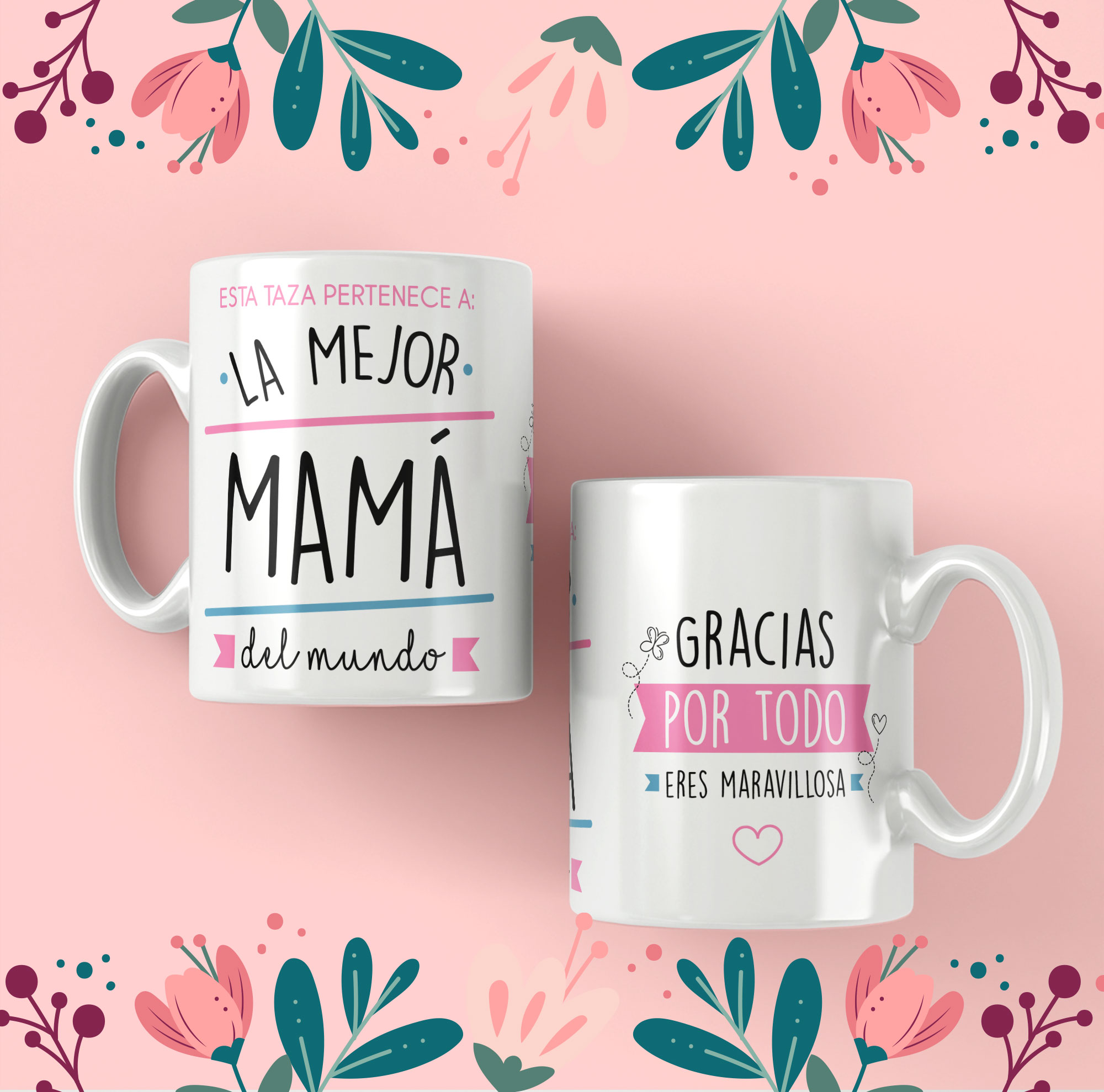11 Plantillas para Tazas con Frases Mamá - Pack Editable PSD Vol. 1